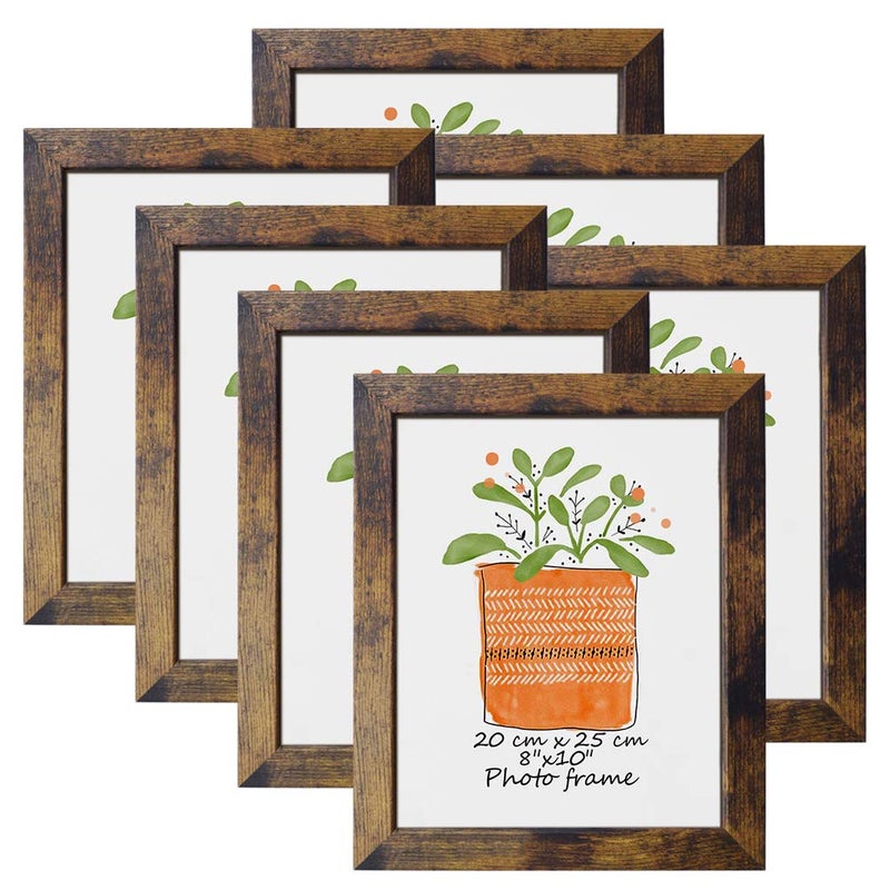 PETAFLOP 8x10 Picture Frame Rustic Brown Frames Fits 8 by 10 Inch Prints Wall Tabletop Display, 7 Pack - Image 1